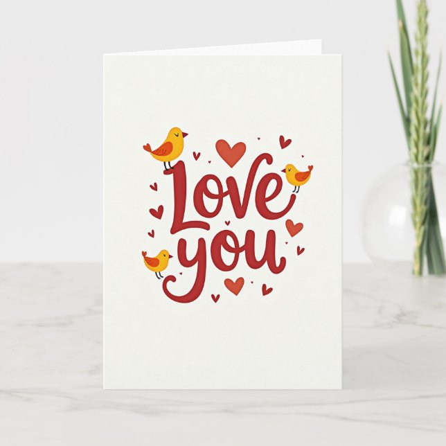 Love You Birds And Hearts Card (Front)