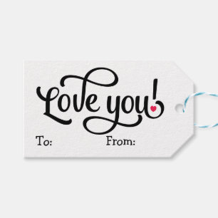 Love You Black And White Wedding Calligraphy Gift Tags