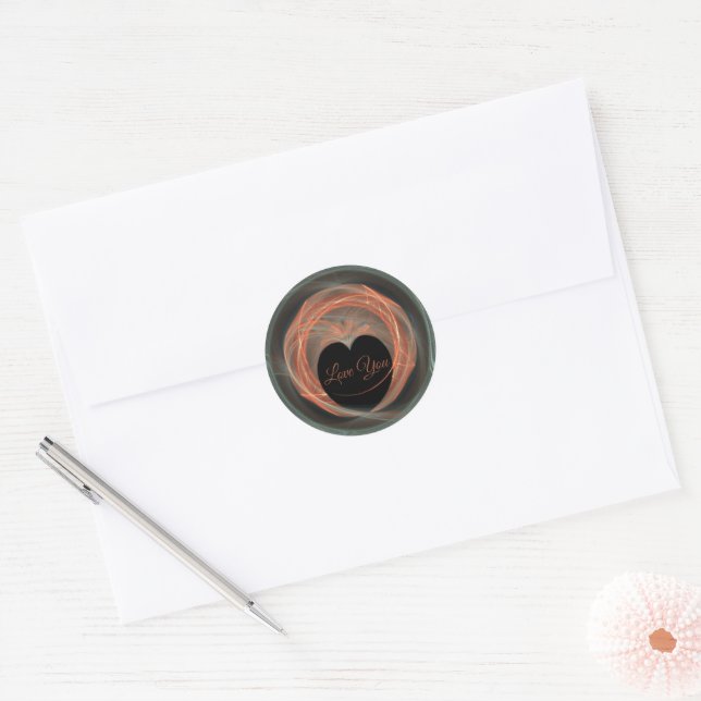 Love You Blue and Red Heart Swirl Fractal Heart Classic Round Sticker (Envelope)