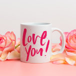Love you bold modern pink Valentine's Day Coffee Mug<br><div class="desc">Love you! This fun and modern mug design features a bold magenta pink brushy lettering surrounded by speckles. It's perfect for a Valentine's Day gift to spouse,  kid,  parent,  friend,  but also works well for Galentine's Day,  an anniversary or any occasion you want to send love!</div>