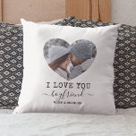 Love You Boyfriend heart Photo Throw Pillow<br><div class="desc">Personalized bofriend throw pillow featuring 2 photos in a cute heart shape,  the words "I love you boyfriend",  and your names. Can be changed to any relation! Text font styles,  sizes and colors can be changed by clicking on the customize further link after personalizing.</div>