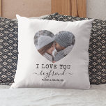 Love You Boyfriend heart Photo Throw Pillow<br><div class="desc">Looking for the perfect gift for your boyfriend? Our customized throw pillow features two heart-shaped photos of your choice, the words 'I love you boyfriend', and your names! But don't worry, it can be personalized to fit any relationship in your life. Want a different look? Click on 'customize further' to...</div>