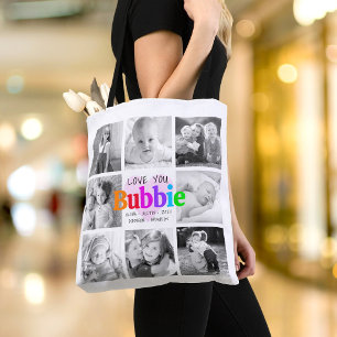 Love You Bubbie Colorful Modern 8 Photo Collage Tote Bag