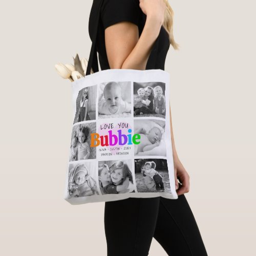 Love You Bubbie Colorful Modern 8 Photo Collage Tote Bag