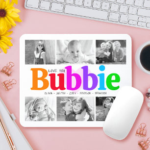 Love You Bubbie Colorful Rainbow 6 Photo Collage Mouse Pad
