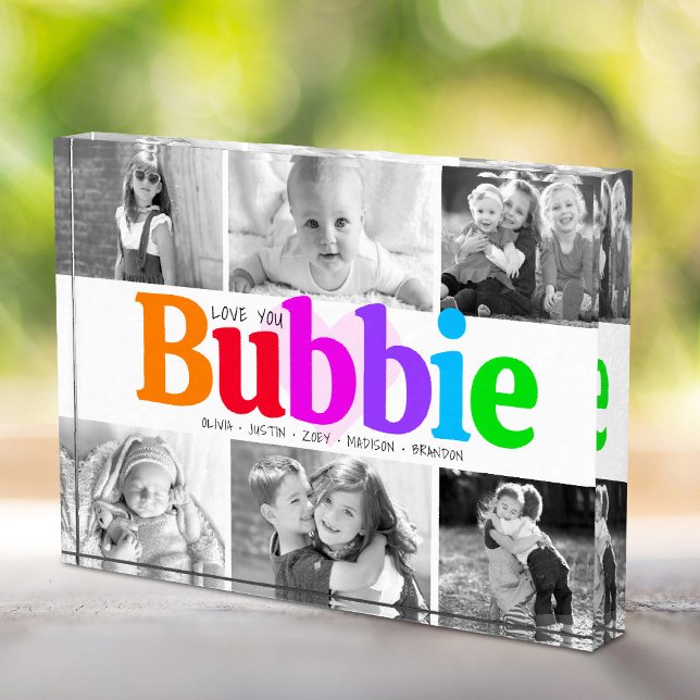 Love You Bubbie Colorful Rainbow Modern Collage 6 Photo Block (Creator Uploaded)