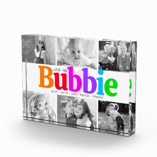 Love You Bubbie Colorful Rainbow Modern Collage 6 Photo Block