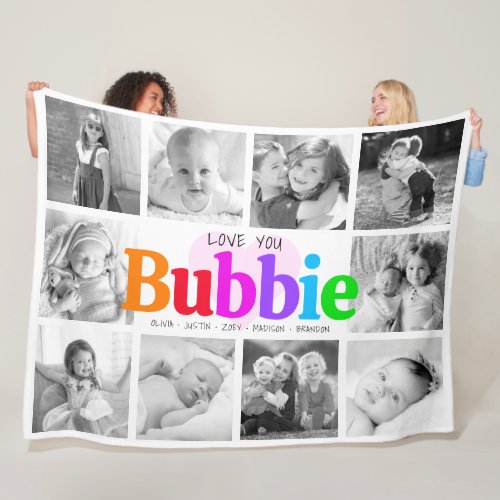 Love You Bubbie Rainbow 10 Photo Collage Modern Fleece Blanket
