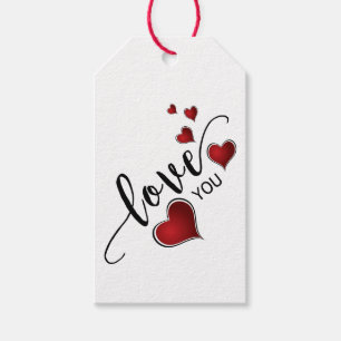 Love You Calligraphy and Hearts Gift Tags