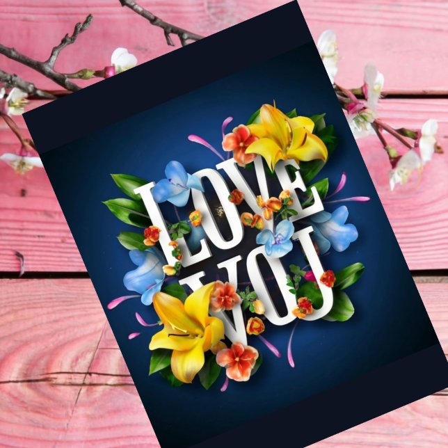 LOVE you card navy blue Valentine card flowers  (Creator Uploaded)