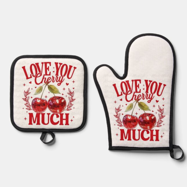 Love you Cherry Much Pot holder Oven Mitt & Pot Holder Set (Front)