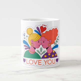Love You Colorful Floral Hug Illustration Giant Coffee Mug