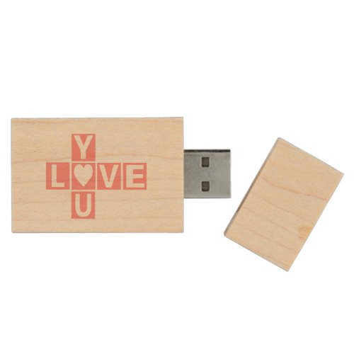 Love you crossword rainbow text Valentine Day Wood Flash Drive