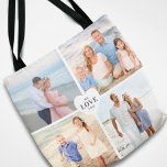 Love You Custom Heart Photo Collage Tote Bag<br><div class="desc">Modern and stylish custom photo tote bag design features a 4 photo collage of square Instagram style photos (8 total pictures on the front and back of the bag) in a simple arrangement that is centered with love in a heart shape. Personalize the dark charcoal gray (color can be modified)...</div>
