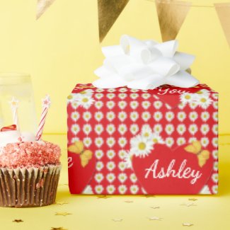 Love You Custom Name Daisies Hearts Butterflies