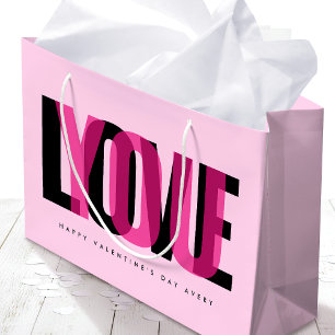 Love You Custom Name Happy Valentine's Day Pink Large Gift Bag