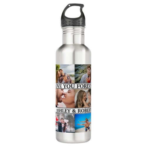Love You Custom Names 12 Photo Collage Couples Stainless Steel Water Bottle