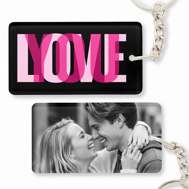 Love You Custom Photo Modern Typography Black Pink Keychain (Creator Uploaded)