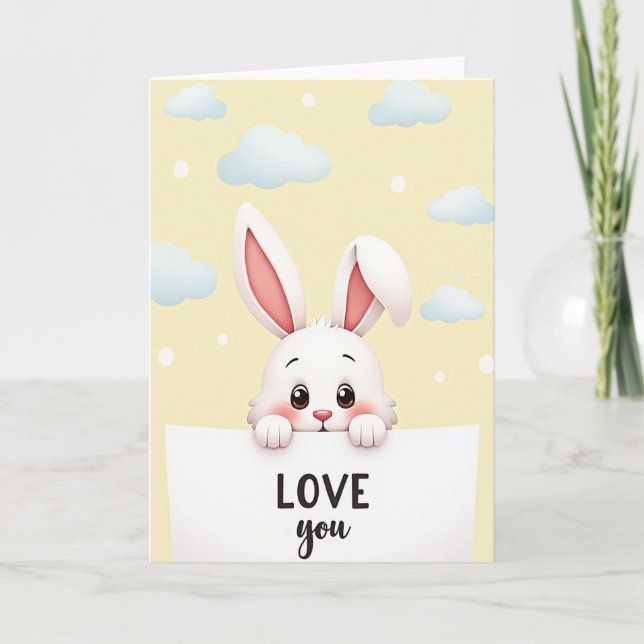 Love You Cute Bunny Greeting Card (Front)
