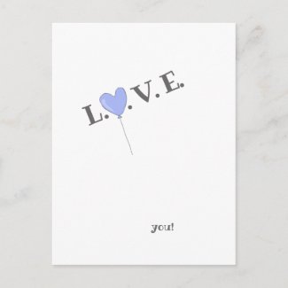 Love You - Cute Lilac Balloon Postcard