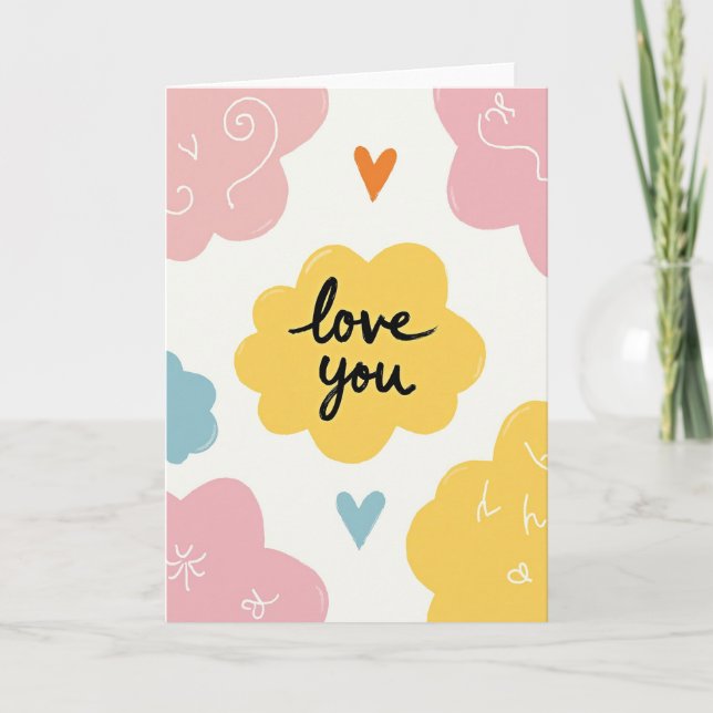 Love You Cute Pastel Heart Card (Front)