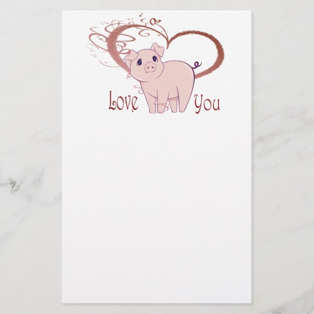 Love You, Cute Piggy Art Stationery (Front)