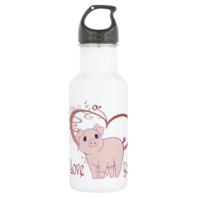 Love You, Cute Piggy Art Water Bottle (Front)