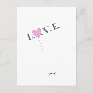 Love You - Cute Pink Balloon Postcard