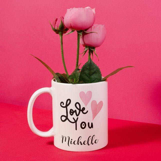 Love You Cute Pink Rose Hearts Coffee Mug (Creator Uploaded)