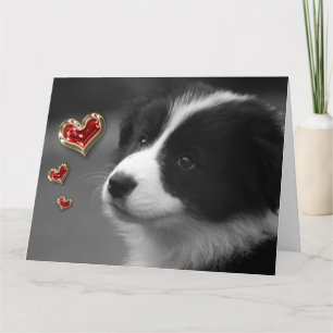 Love You Cute Puppy Red Gold Hearts Card