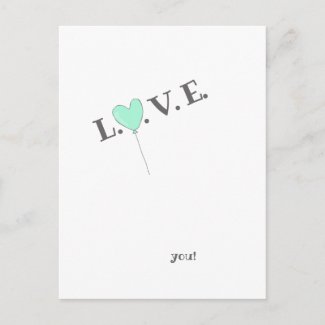 Love You - Cute Teal Balloon Postcard