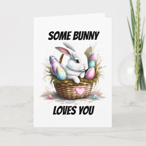 Love you cute white bunny rabbit pun happy holiday card