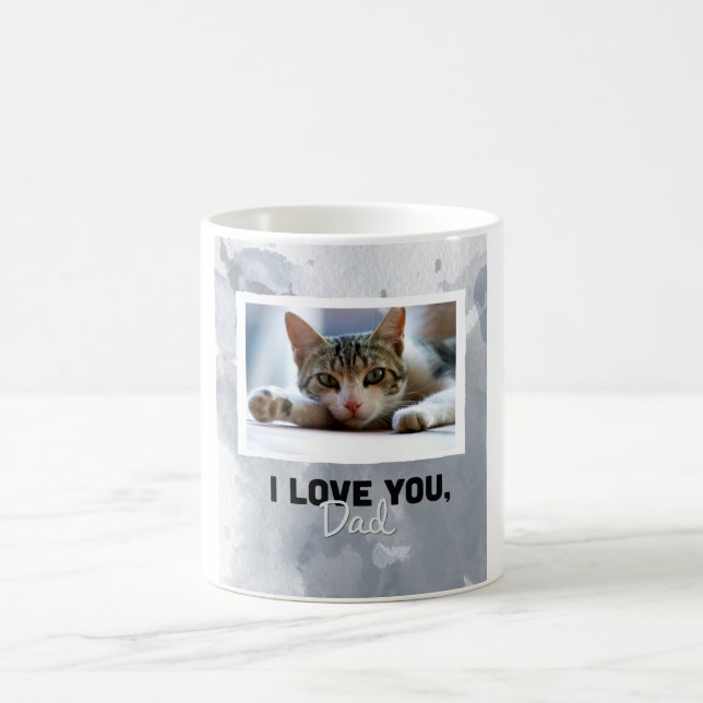 Love You Dad Custom Gray Cat Photo Mug (Center)