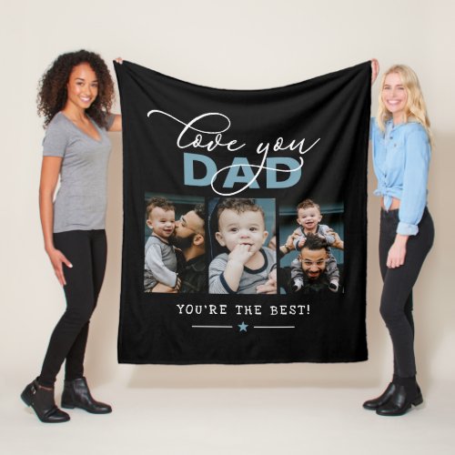 Love You DadDaddyPapaOther 3 Photo Custom Text Fleece Blanket