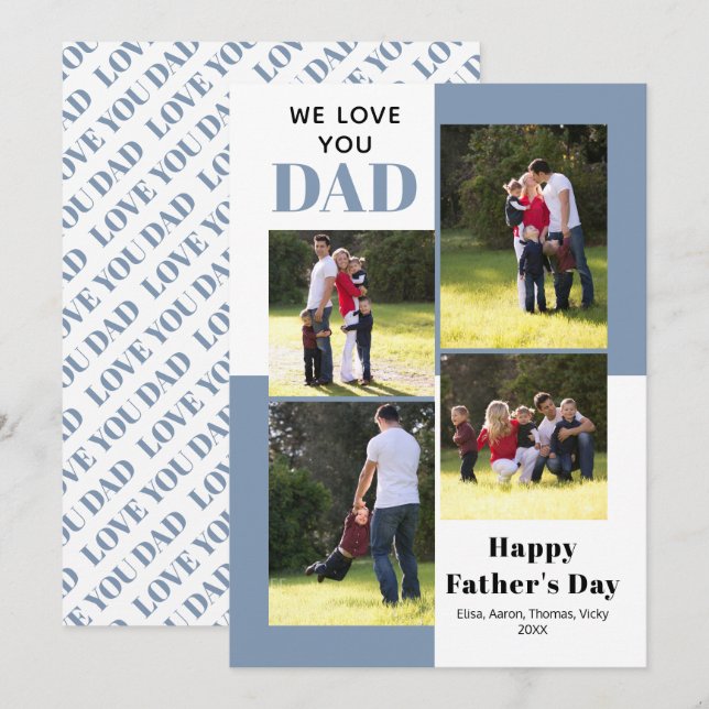 Love You Dad dusty blue Father's Day photo card (Front/Back)