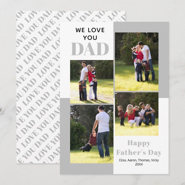 Love You Dad four photos gray Father's Day card (Front/Back)