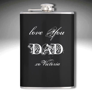 'Love You Dad' From...Custom White Black Silver Flask