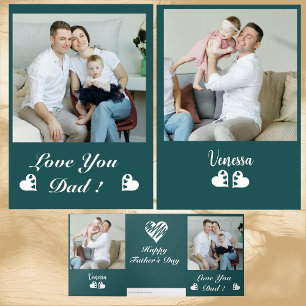 Love You Dad Message Heart Fathers Day Quote Photo Tri-Fold Holiday Card