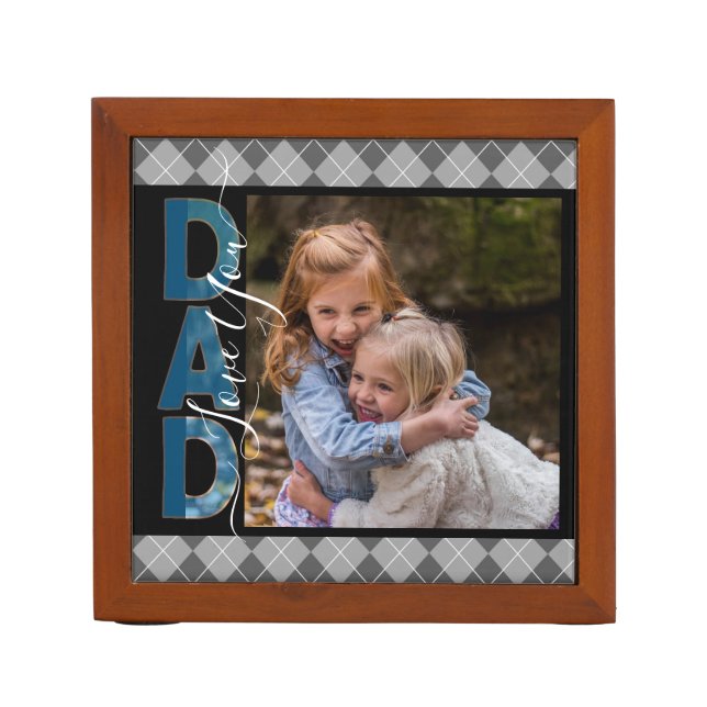 Love You Dad One Photo Rustic Desk Organizer (Front)