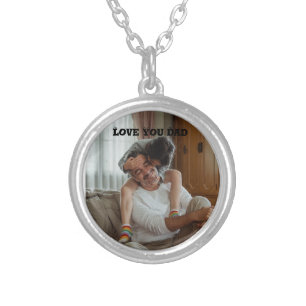 Love You dad < personalized Photo Silver Plated Necklace