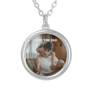 Love You dad < personalized Photo   Silver Plated Necklace