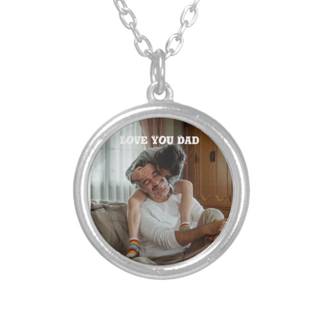 Love You dad < personalized Photo   Silver Plated Necklace (Front)