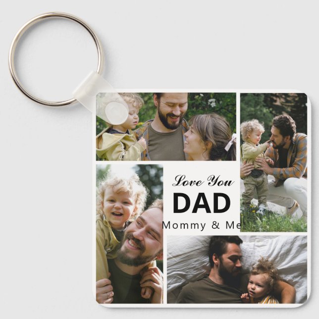Love You Dad Photo Collage Family Gift Keychain (Front)