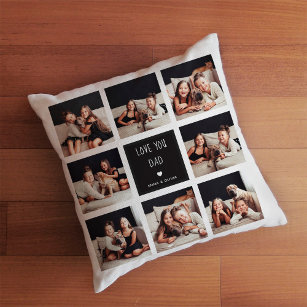 Love You Dad   Photo Collage Handwritten Text Throw Pillow