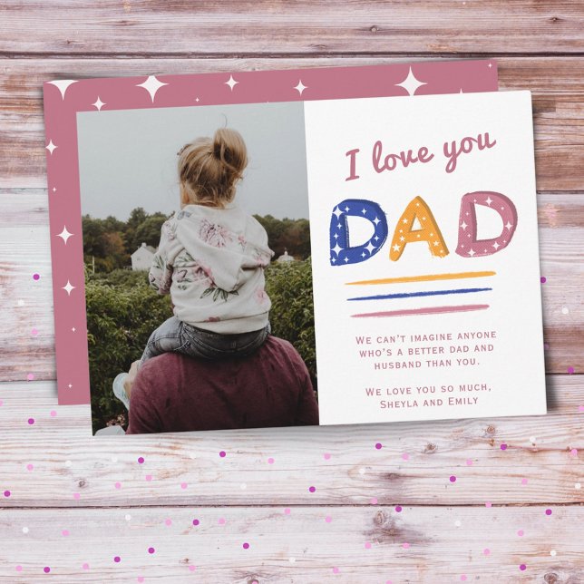 Love you Dad Pink Typography Photo Holiday Card (Creator Uploaded)