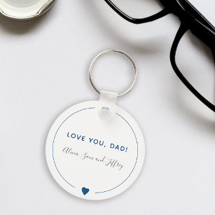 Love you dad simple modern typography blue hearts keychain