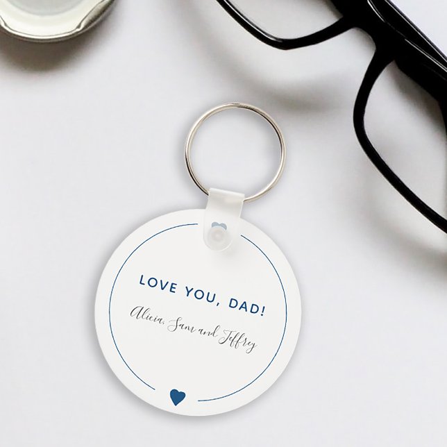 Love you dad simple modern typography blue hearts keychain (Creator Uploaded)