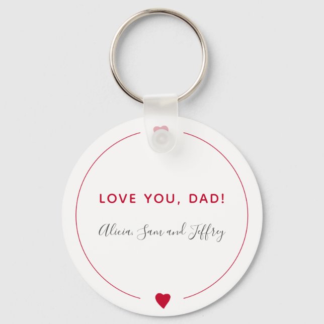 Love you dad simple modern typography red hearts keychain (Front)