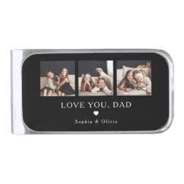 Love You Dad | Three Photos and a Heart Silver Finish Money Clip