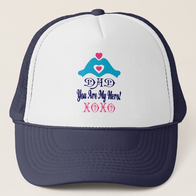 ❤↷Love You Dad, You are My Hero XOXO Chic& Stylish Trucker Hat (Front)